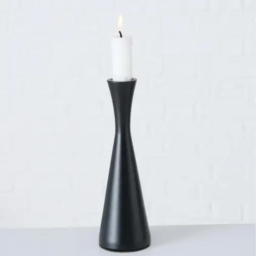 Cone candlestick for single candle h23cm, hourglass shape, black, matte ...