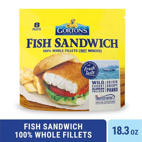 Gorton's Frozen Sandwich Wild Caught Alaskan Pollock 100% Whole Fish ...