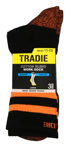 Tradie Men's Fluro Ribbed Cotton Crew Socks 3 Pack Size 11-13 ...